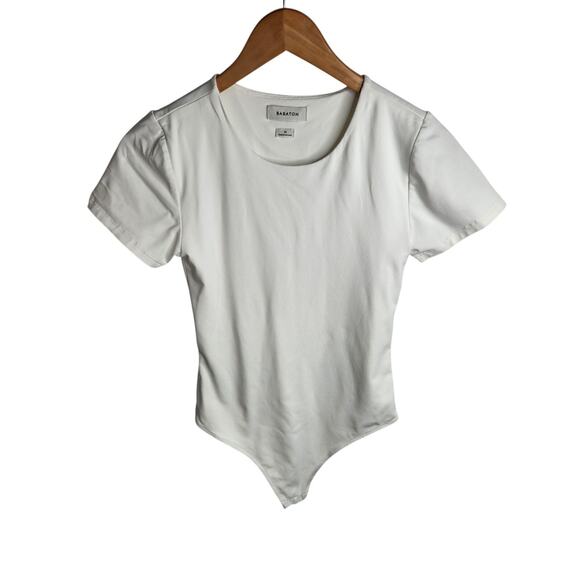 Aritzia Babaton Contour Crew Short Sleeve Bodysuit Womens Size Medium White - Picture 2 of 9